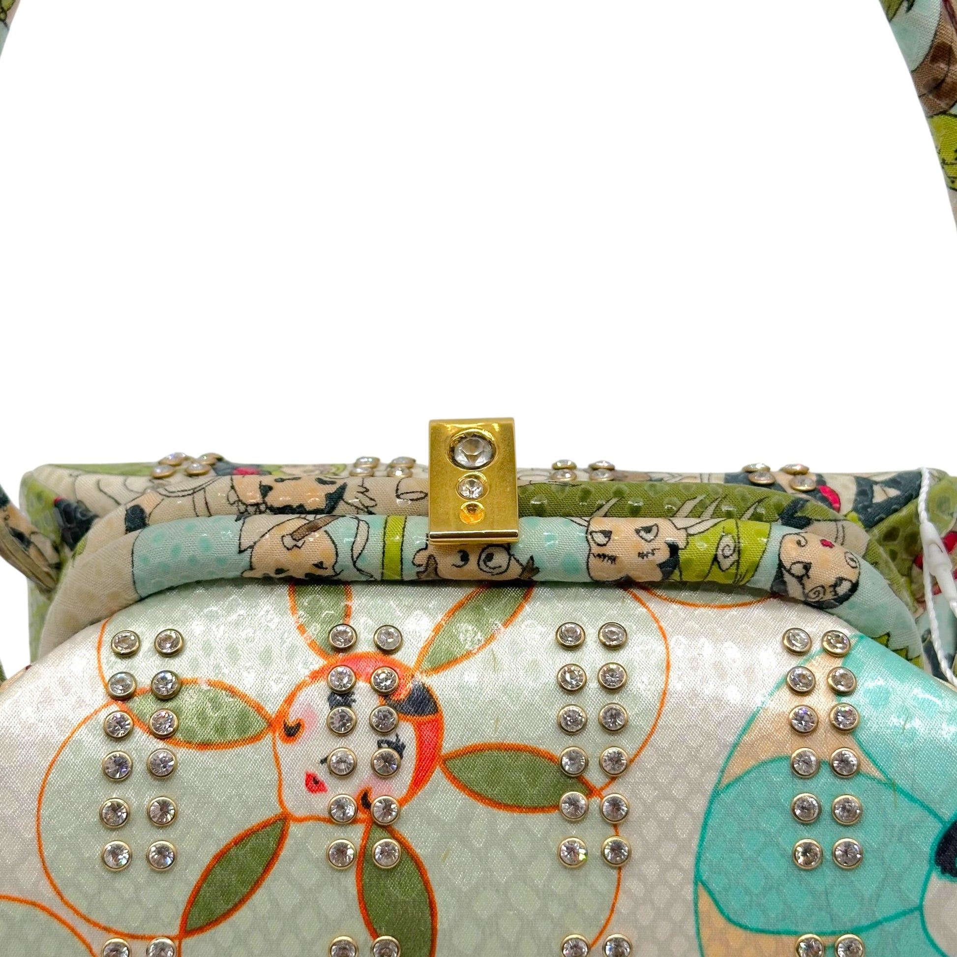 John Galliano Printed Crystal Embellished Top Handle Bag