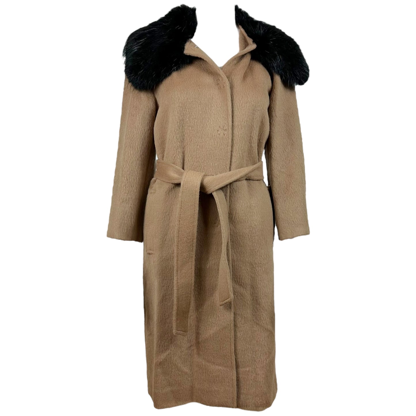 Dolce & Gabbana Fur Trim Camel Trench Coat