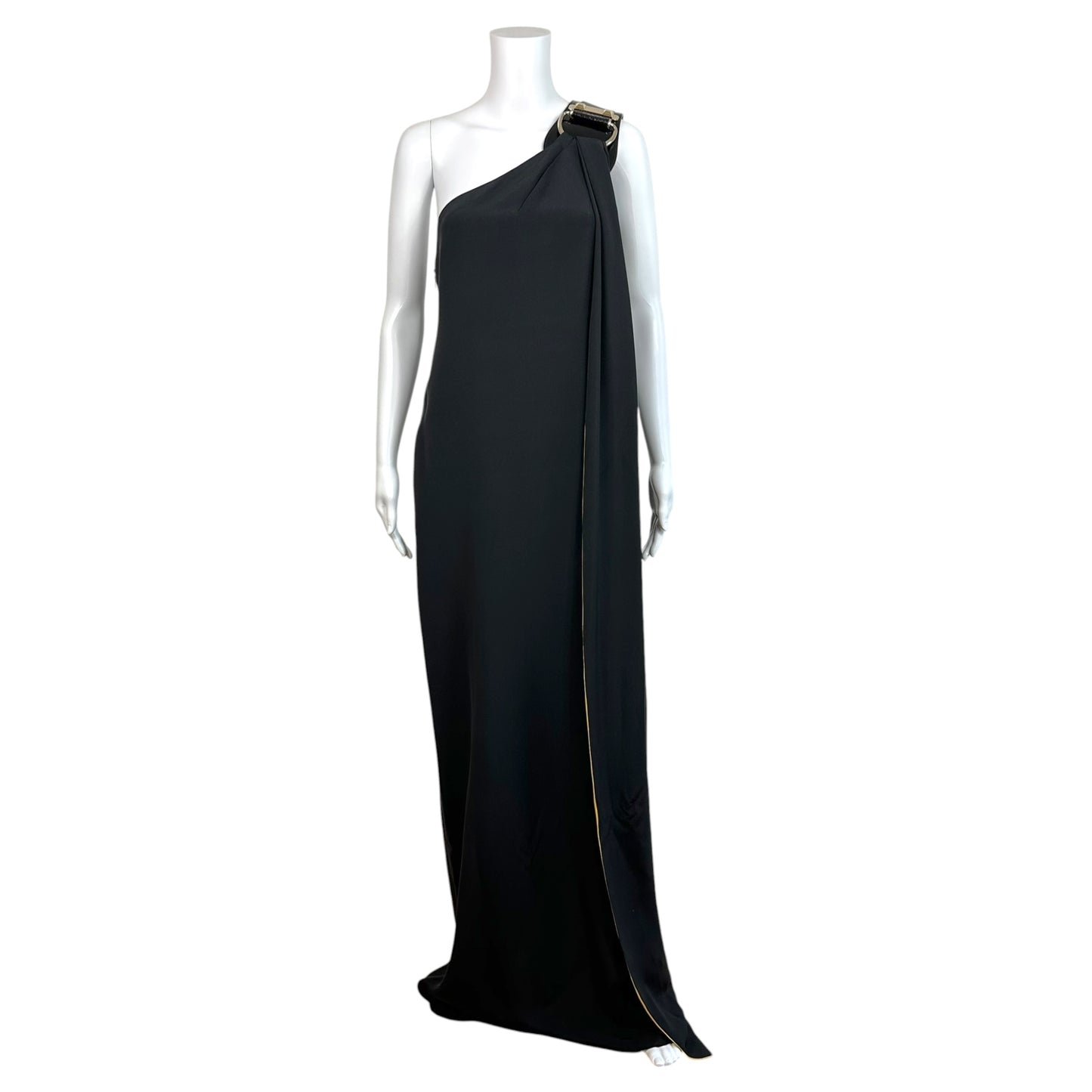 Gucci S/S 2008 Black & Yellow Silk Studded Horsebit One-Shoulder Gown