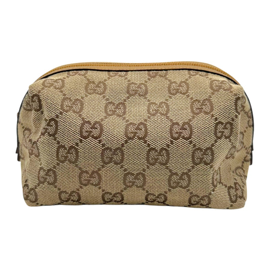 Gucci Tan Monogram & Leather Cosmetic Pouch