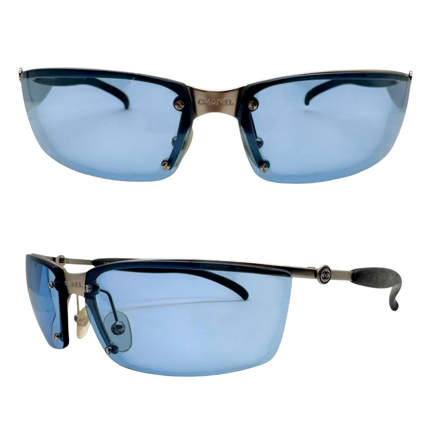Chanel Sport Transparent Blue & Silver Top Rim 4008 Sunglasses w/ Case