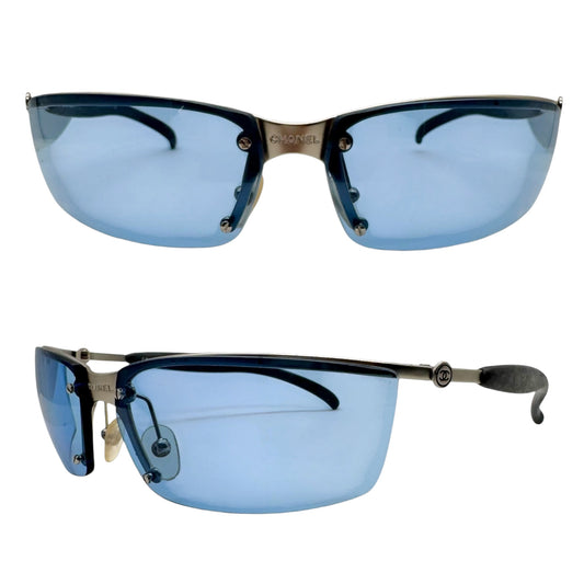 Chanel Sport Transparent Blue Silver Top Rim Sunglasses