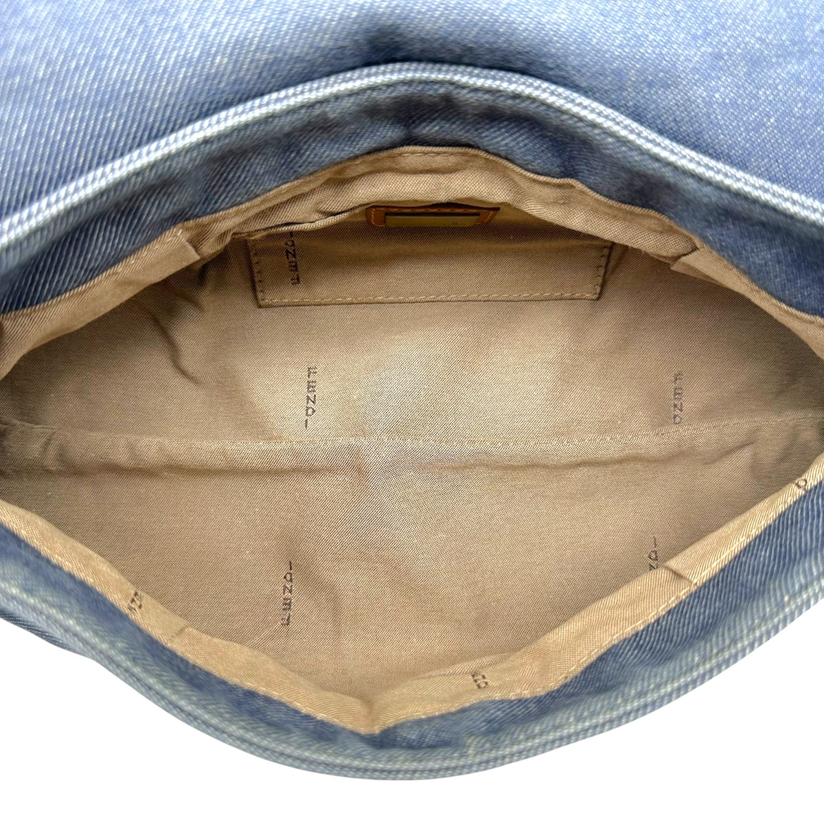 Fendi Chef Shoulder Bag Blue Denim Brown Leather