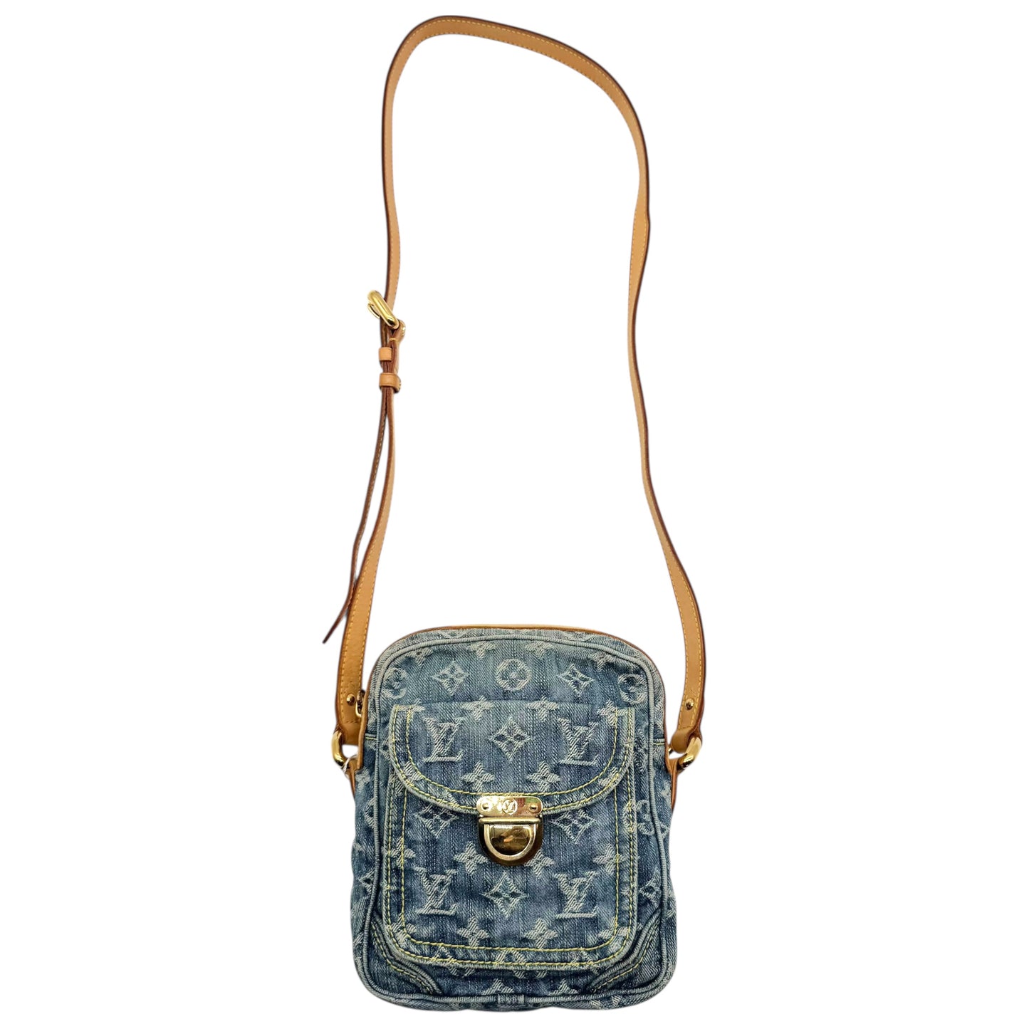 Louis Vuitton Blue Denim Monogram Crossbody Camera Bag - Outfit Repeater