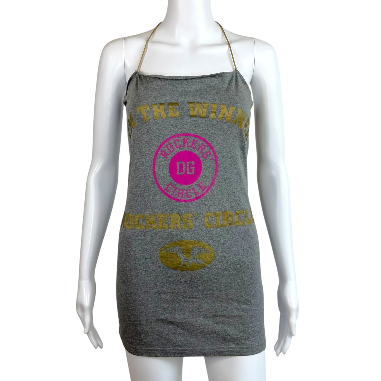 Dolce & Gabbana Mini Halter Dress Grey Graphic Pink Yellow