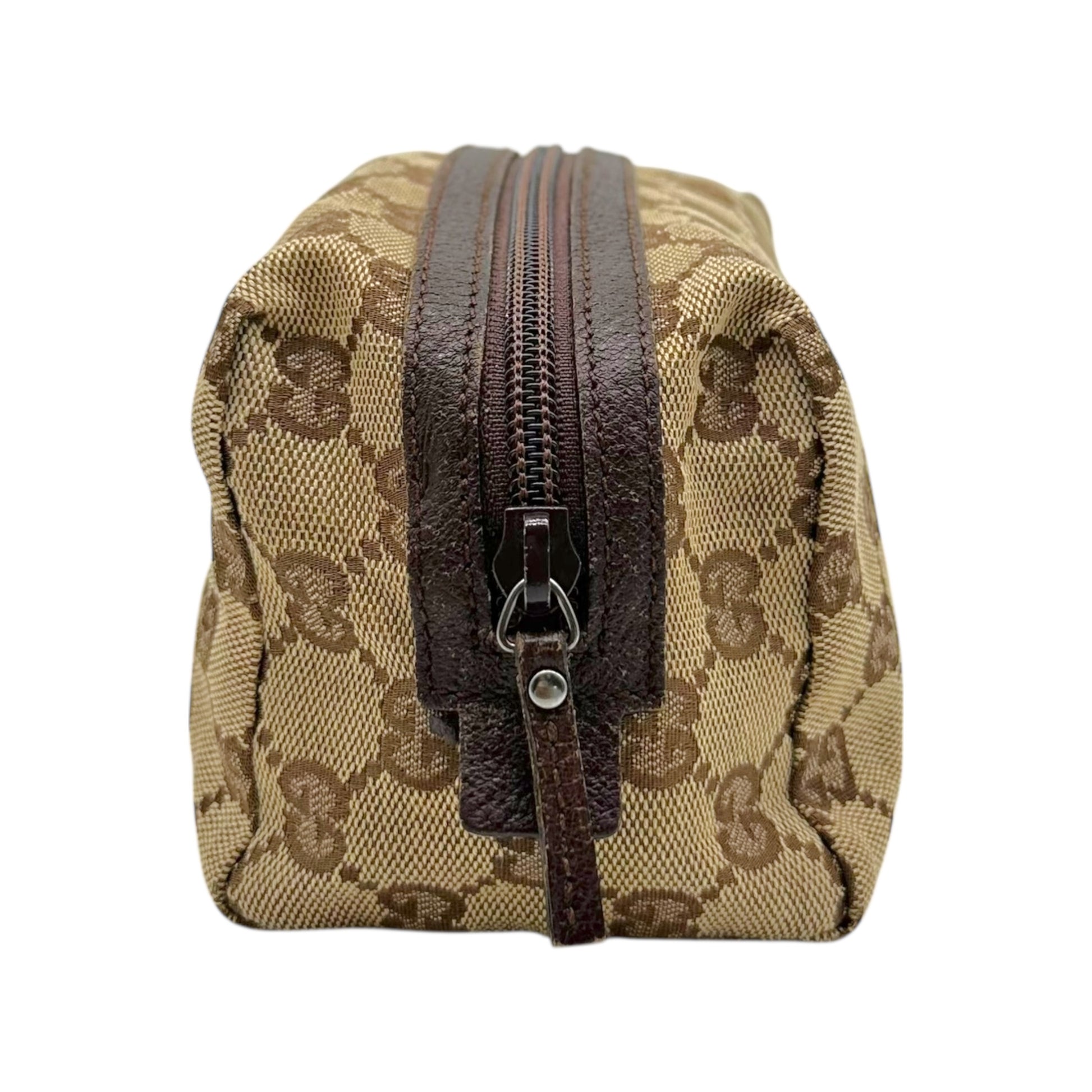 Gucci Cosmetic Pouch Tan Monogram Brown Leather