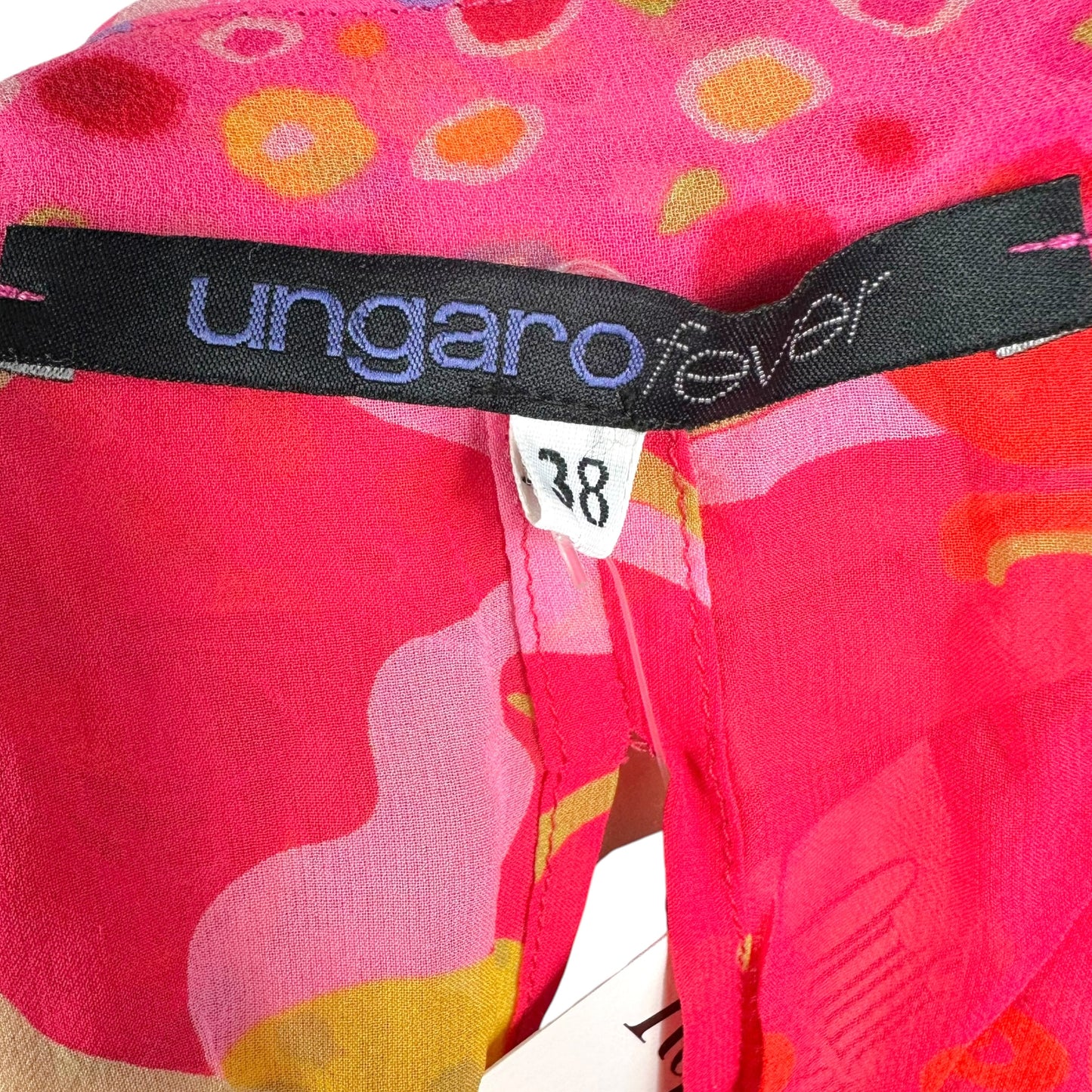 Emmanual Ungaro Fever Red & Pink Floral Cropped Tie-Back Silk Blouse