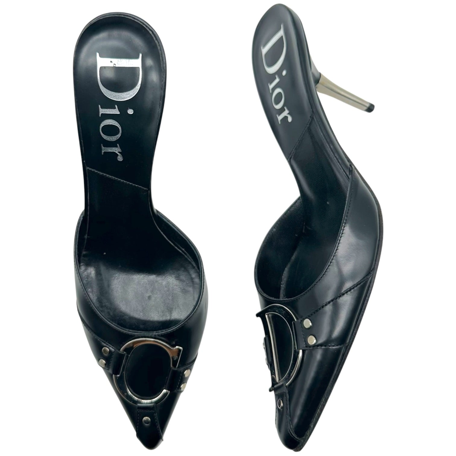 Christian Dior Black Leather Pointed Toe Mule Heels