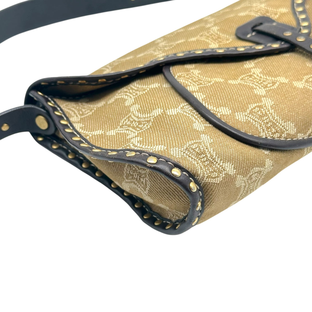 Celine Denim Shoulder Bag Khaki Green Triomphe Monogram