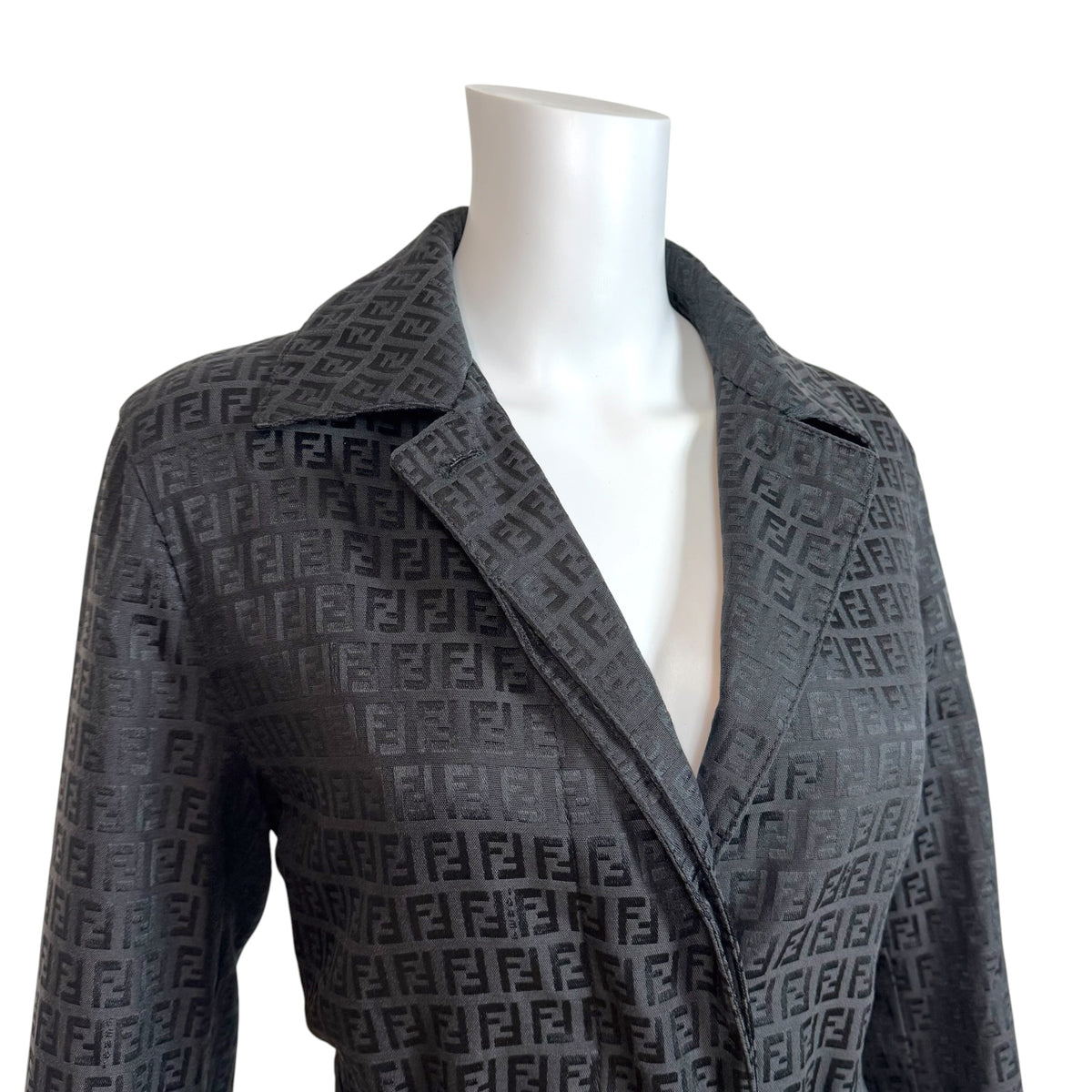 Fendi Black Zucchino Monogram Trench Coat