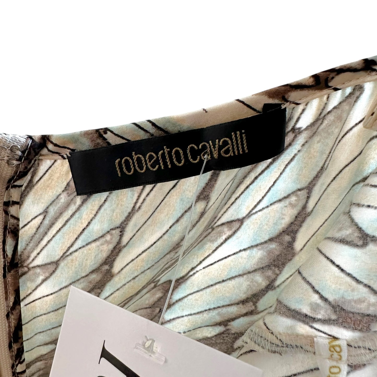 Roberto Cavalli Silk Lace Cami Blue Feather Print