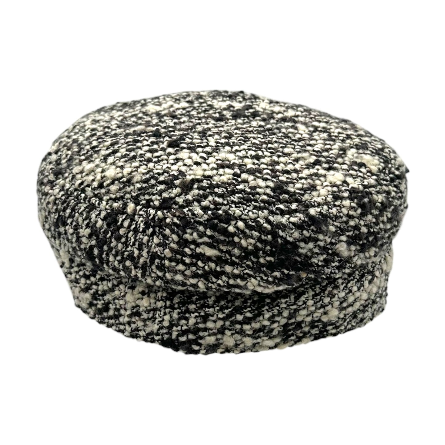 Chanel Black & White Tweed Newsboy Hat w/ Nail Polish Charm