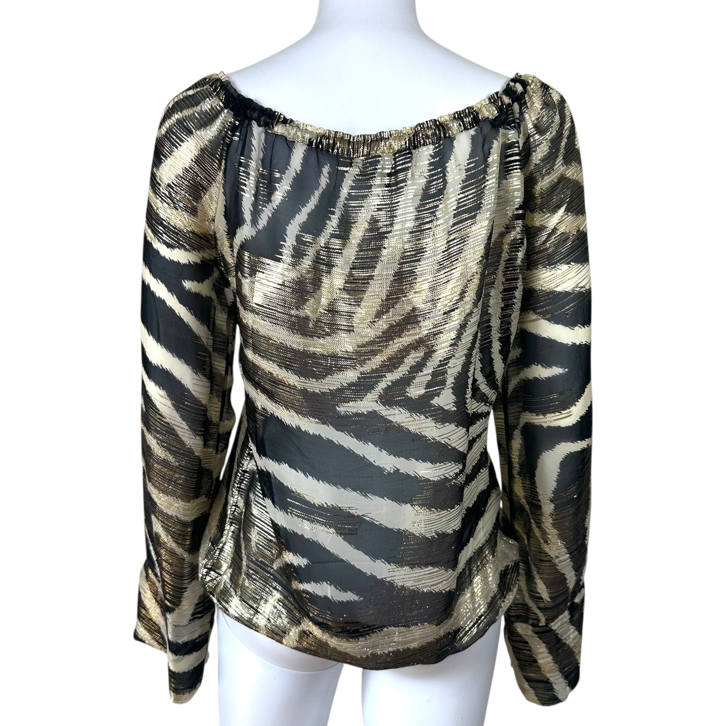 Gucci Gold Metallic Zebra Print Silk Blouse