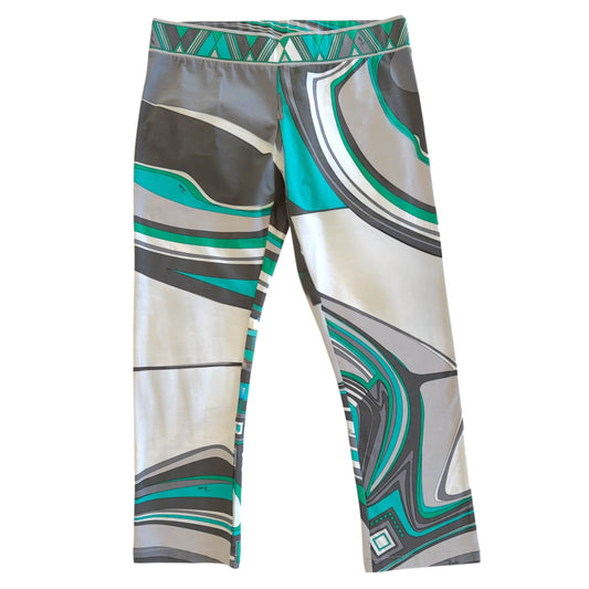 Emilio Pucci Teal Blue & White Printed Capri Pants