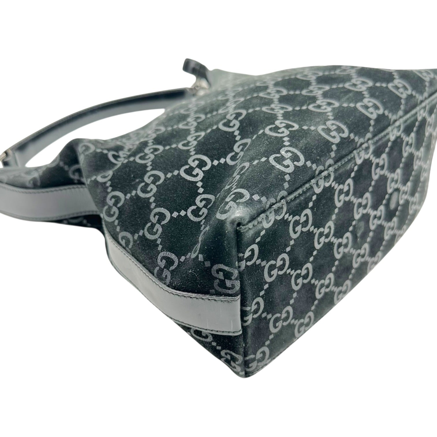 Gucci Black Suede Monogram Shoulder Bag