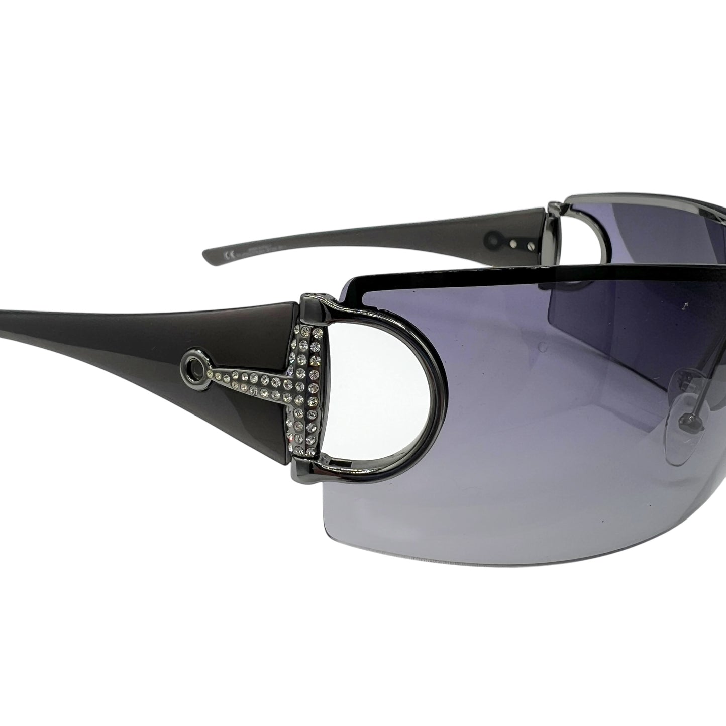 Gucci Crystal Horsebit Black Rimless Shield Sunglasses GG2712 w/ Case