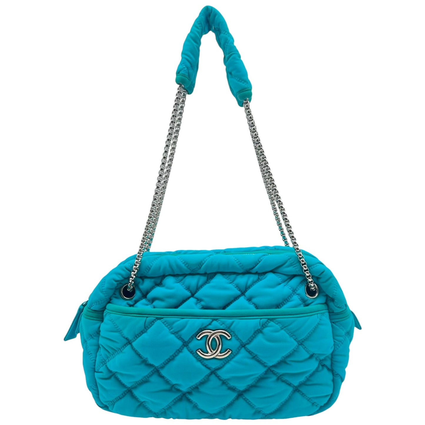 Chanel Shoulder Bag Turquoise Matelasse Bubble Quilt