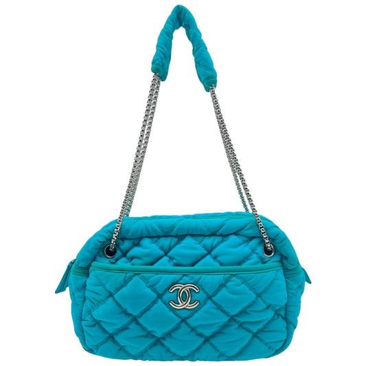 Chanel Shoulder Bag Turquoise Matelasse Bubble Quilt