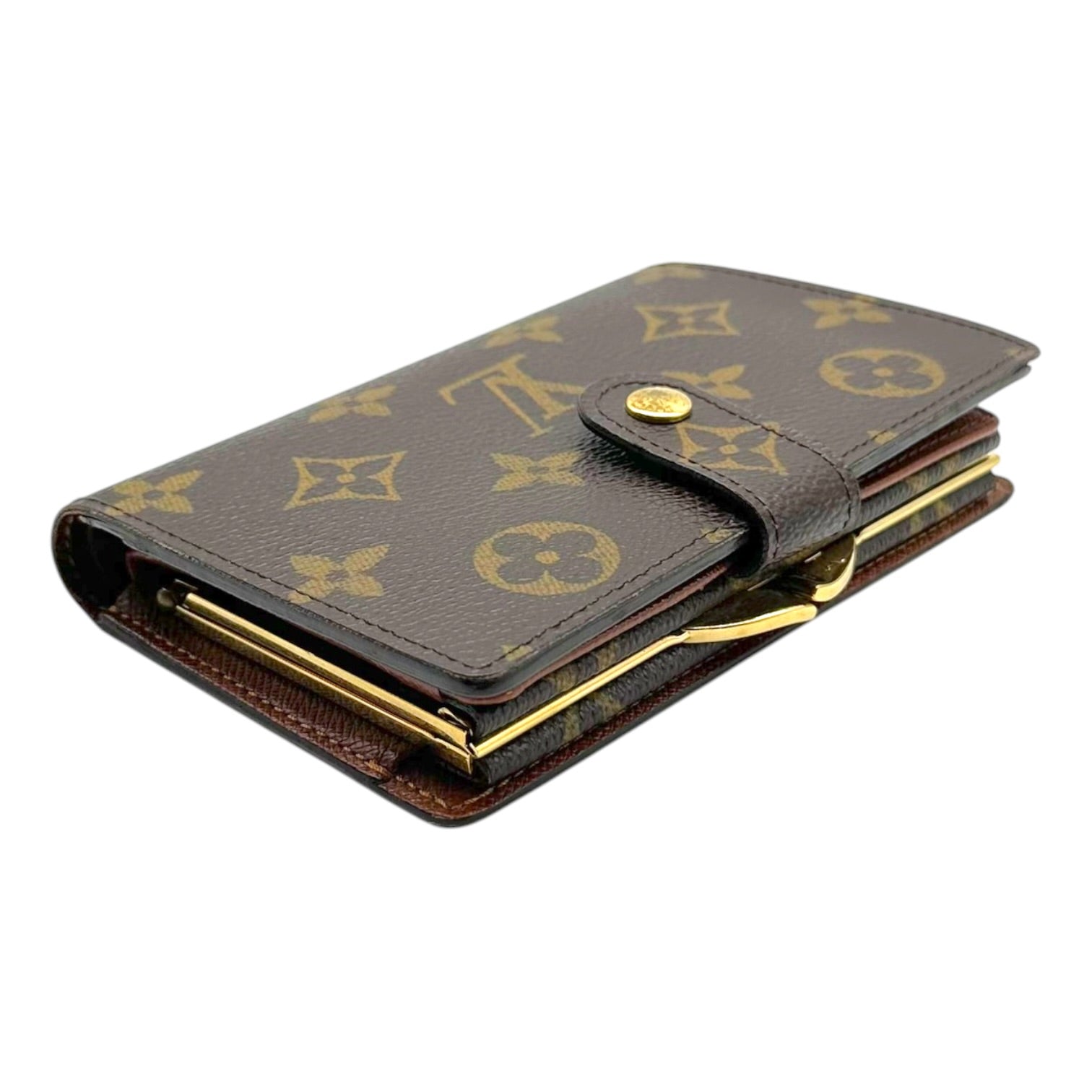 Louis Vuitton Monogram Kisslock Wallet Brown Tan