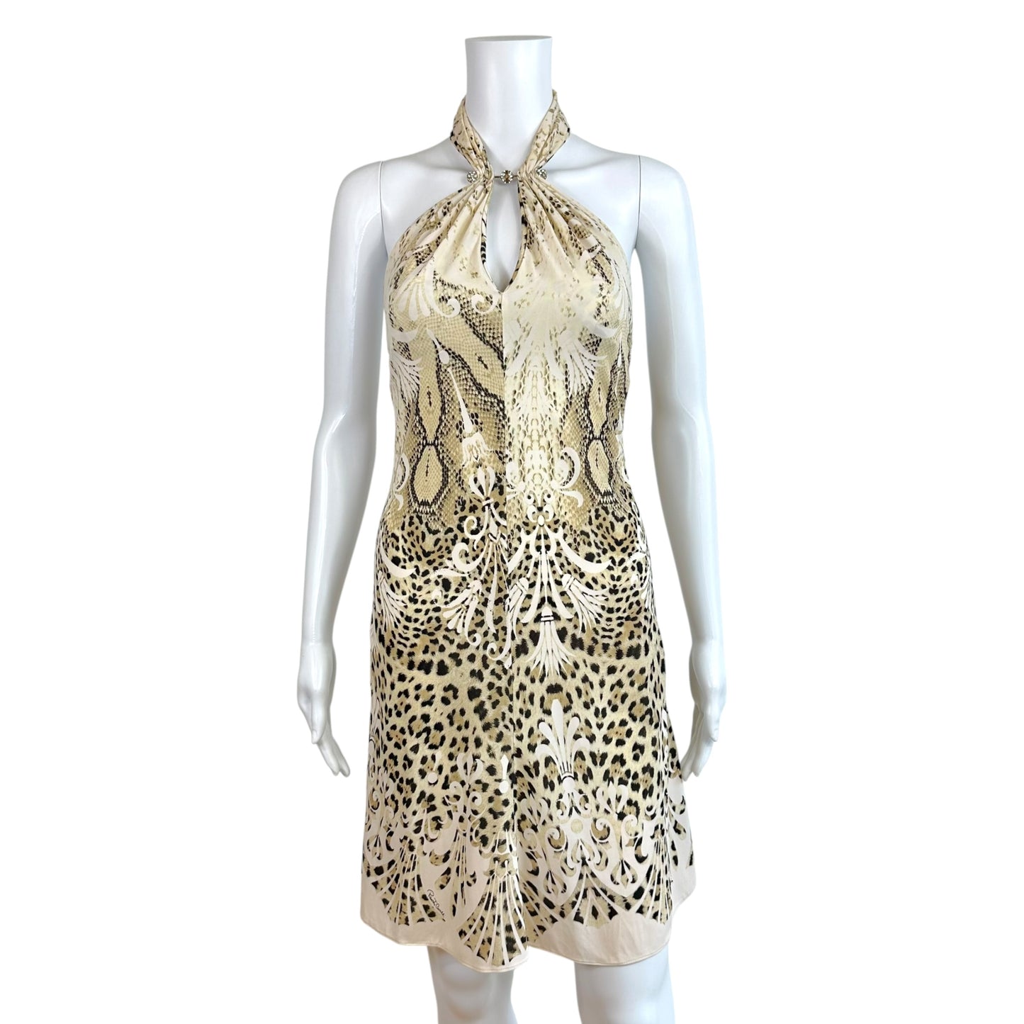 Roberto Cavalli Leopard Print Halter Mini Dress