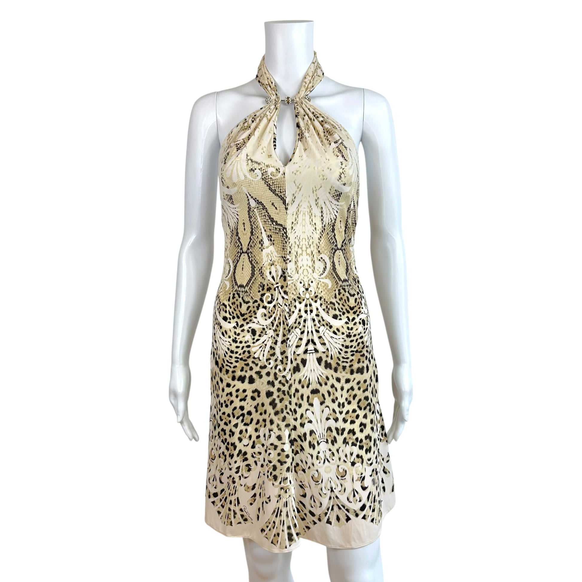 Roberto Cavalli Leopard Print Halter Mini Dress