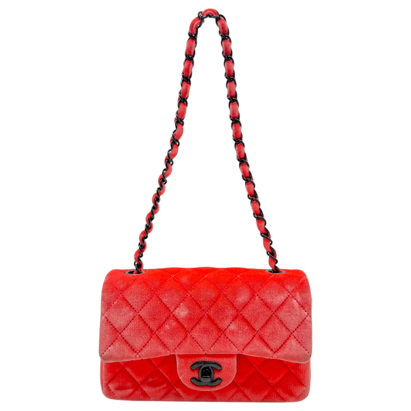 Chanel Neon Pink-Orange Velvet Small Classic Flap Bag 2014-15
