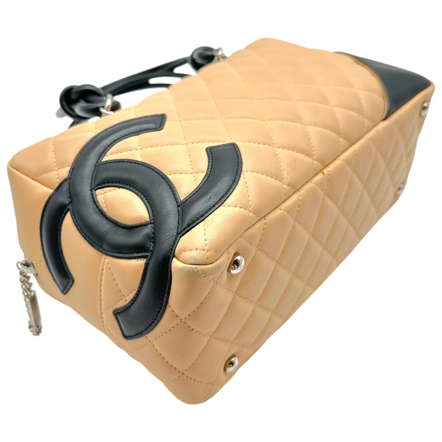 Chanel Bowler Bag Beige Black Matelasse Leather