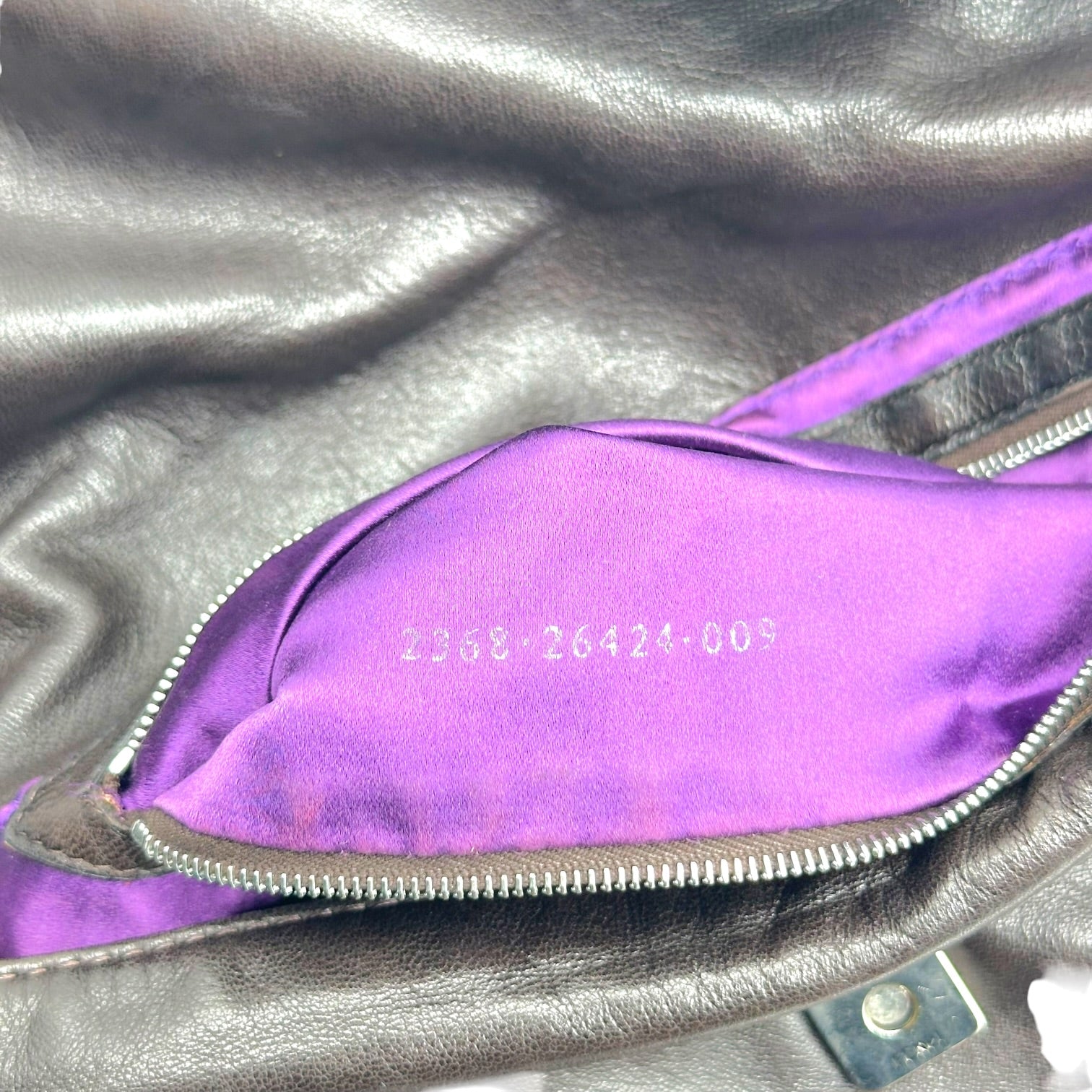 Fendi Black Lambskin Baguette Bag With Purple Stone