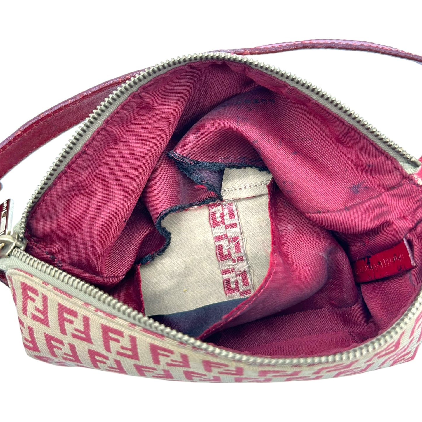 Fendi Tan & Red Zucchino Monogram Pochette Bag