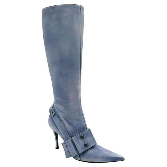 Diesel Light Blue 'Distressed' Pointed Toe Heeled Boots (Current)