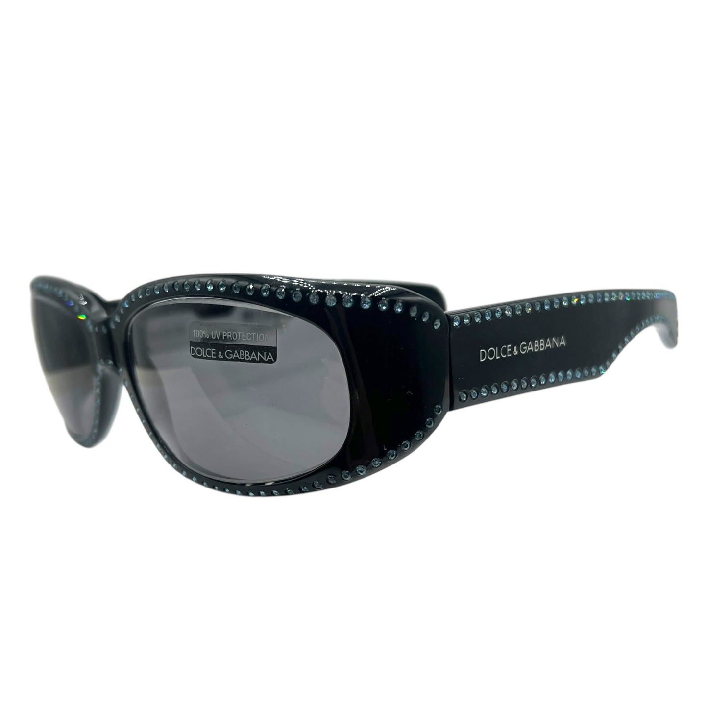 Dolce & Gabbana DG710S Black & Light Blue Crystal Embellished Oval Sunglasses
