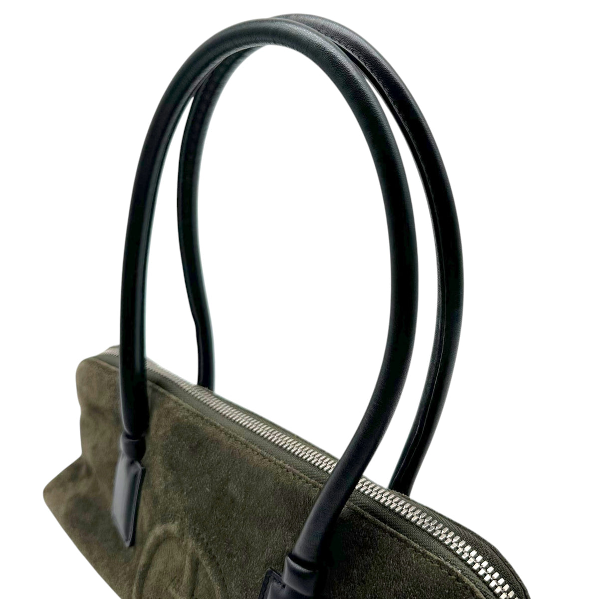 Giorgio Armani Suede Monogram Embossed Handbag Khaki Green