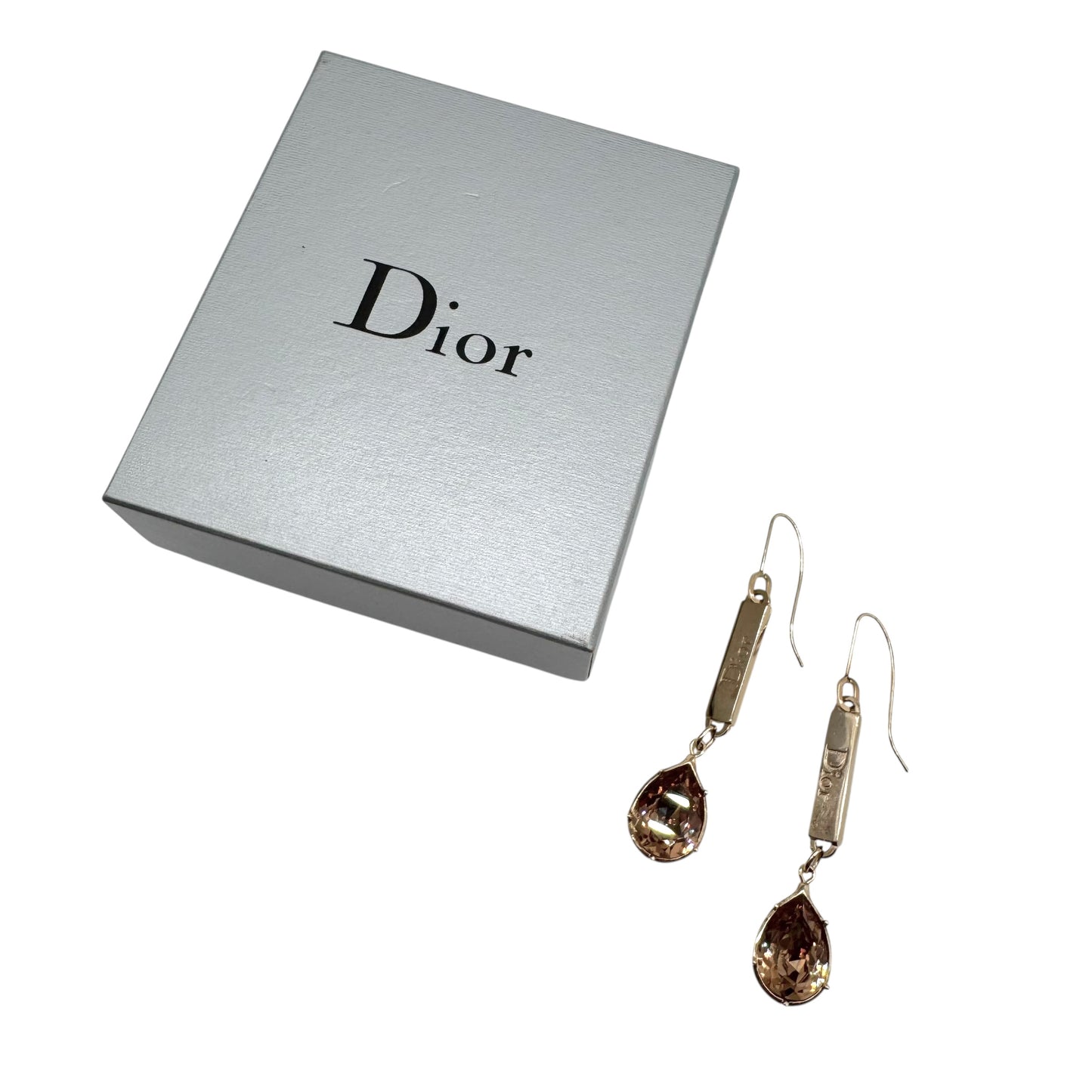 Christian Dior Gold Crystal Logo Dangly Earrings
