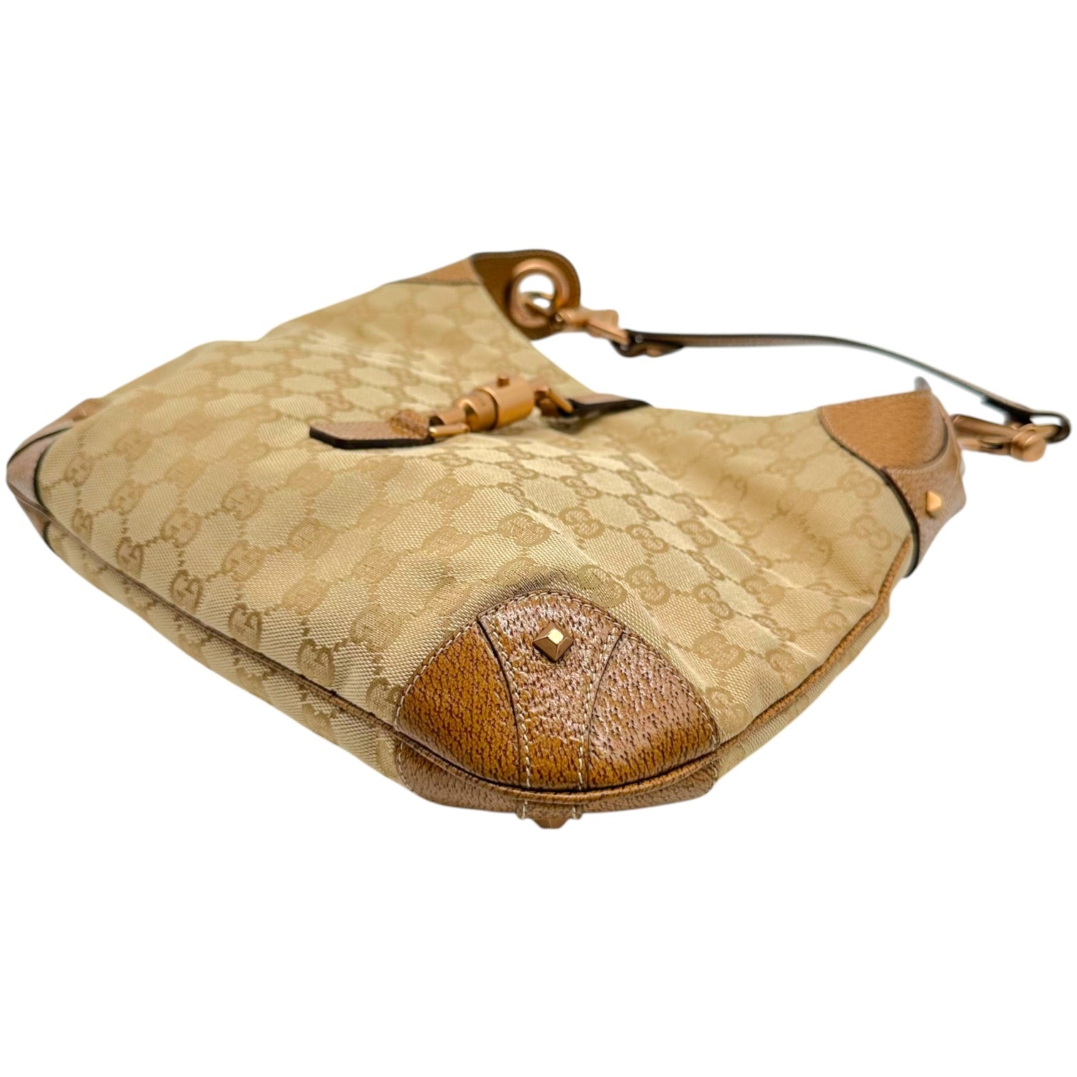 Gucci Shoulder Bag Beige Monogram Tan Leather Piston Lock