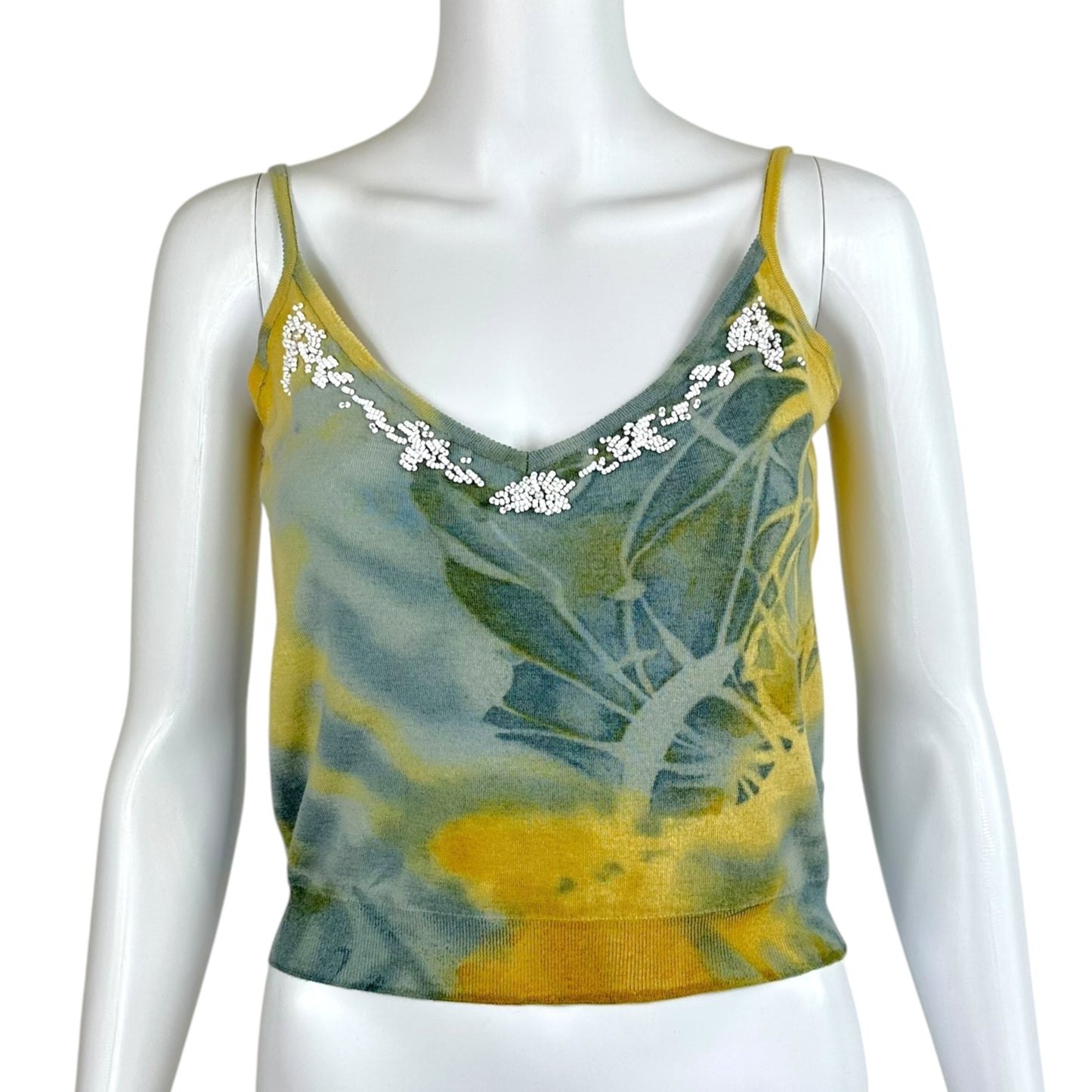 John Galliano Tie-Dye Beaded Cami Cardigan Set Beige Blue