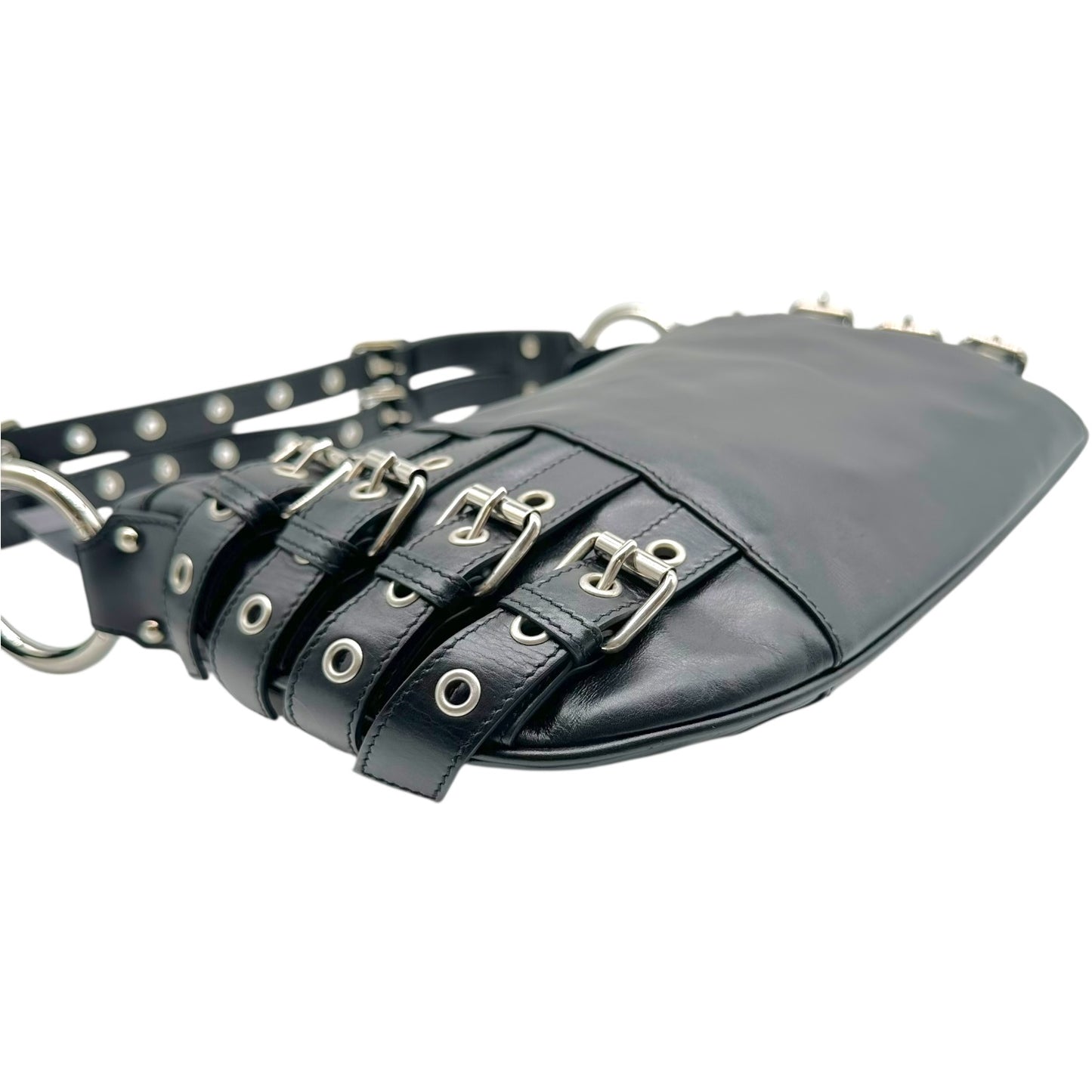 Dolce & Gabbana Black Leather Buckle & Rivet Embellished Shoulder Bag