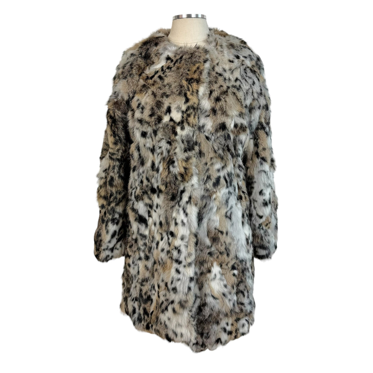 Lydie Dyed Rabbit Fur Coat Lynx Pattern XS