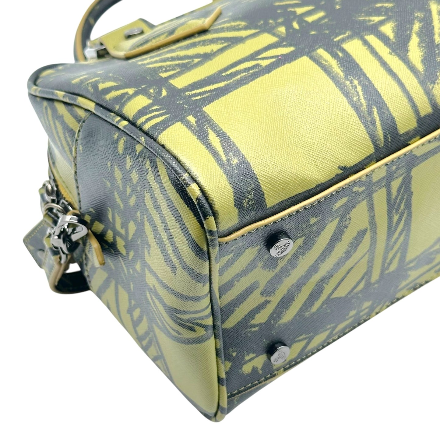Vivienne Westwood Green & Black Scribble Plaid Print Bowler 2-Way Bag