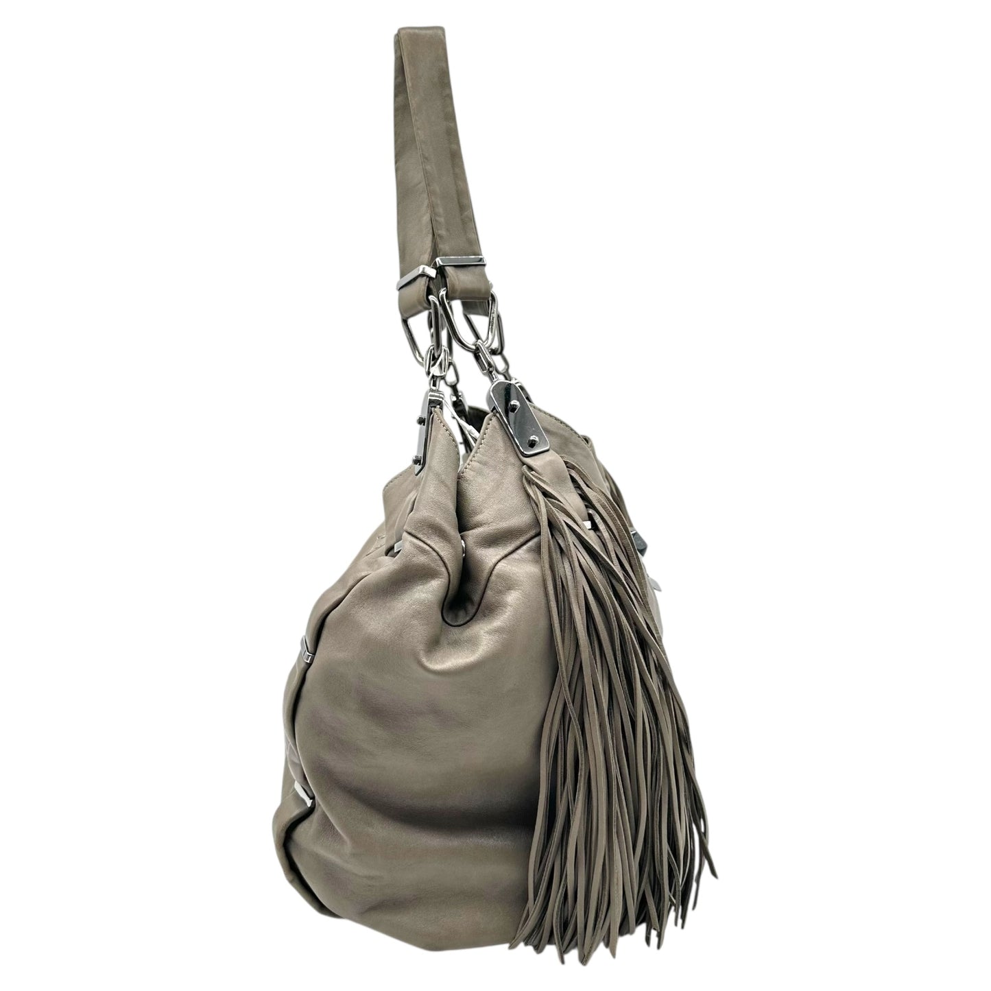 Celine Gray Lambskin Fringe Trim Hobo Bag