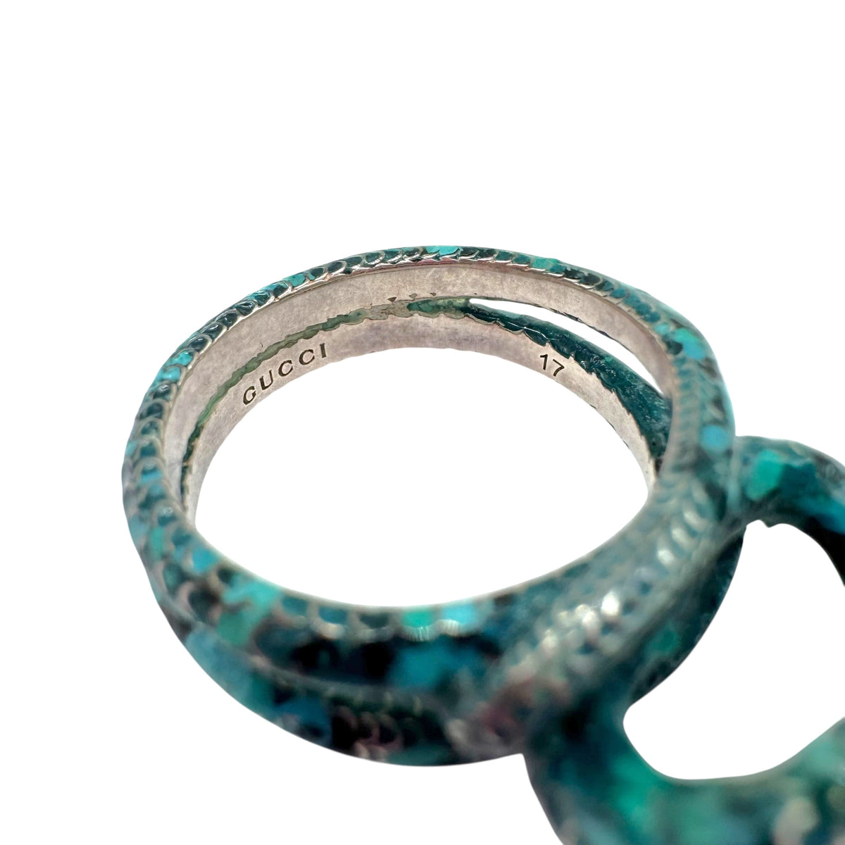 Gucci Turquoise Silver Snake Cocktail Ring Size 7.5