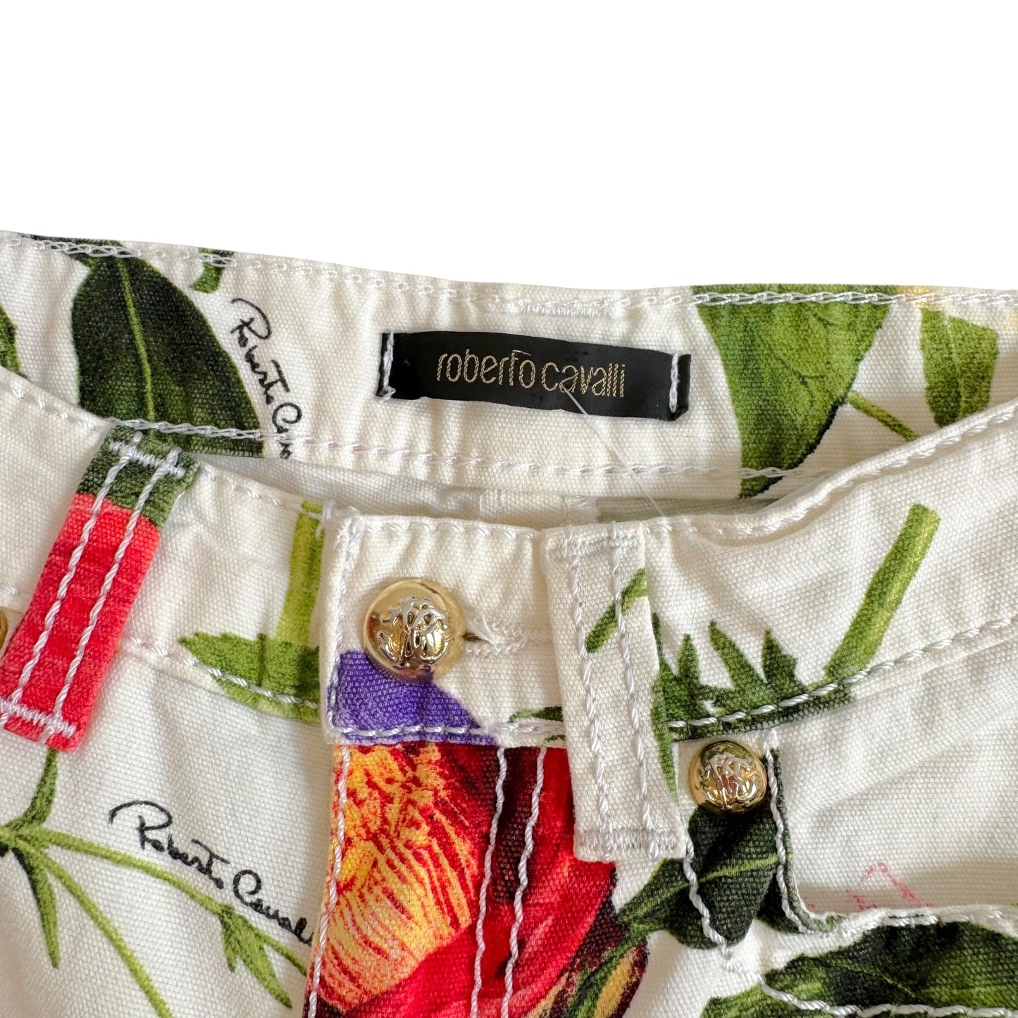Roberto Cavalli Floral Print Jeans White 2005 Vintage