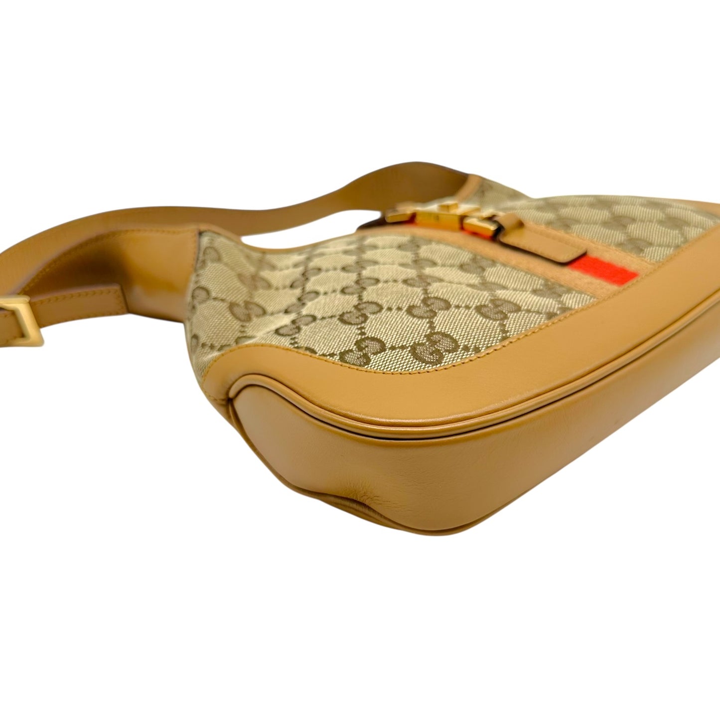 Gucci Tan Monogram Canvas & Stripe Shoulder Jackie Bag