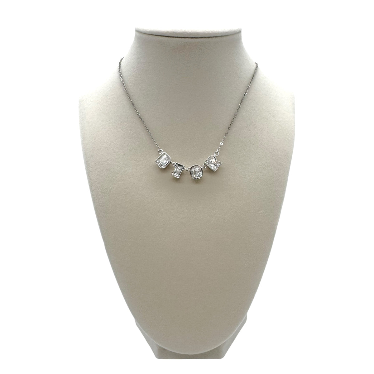 Christian Dior Silver Rhinestone Logo Charm Necklace