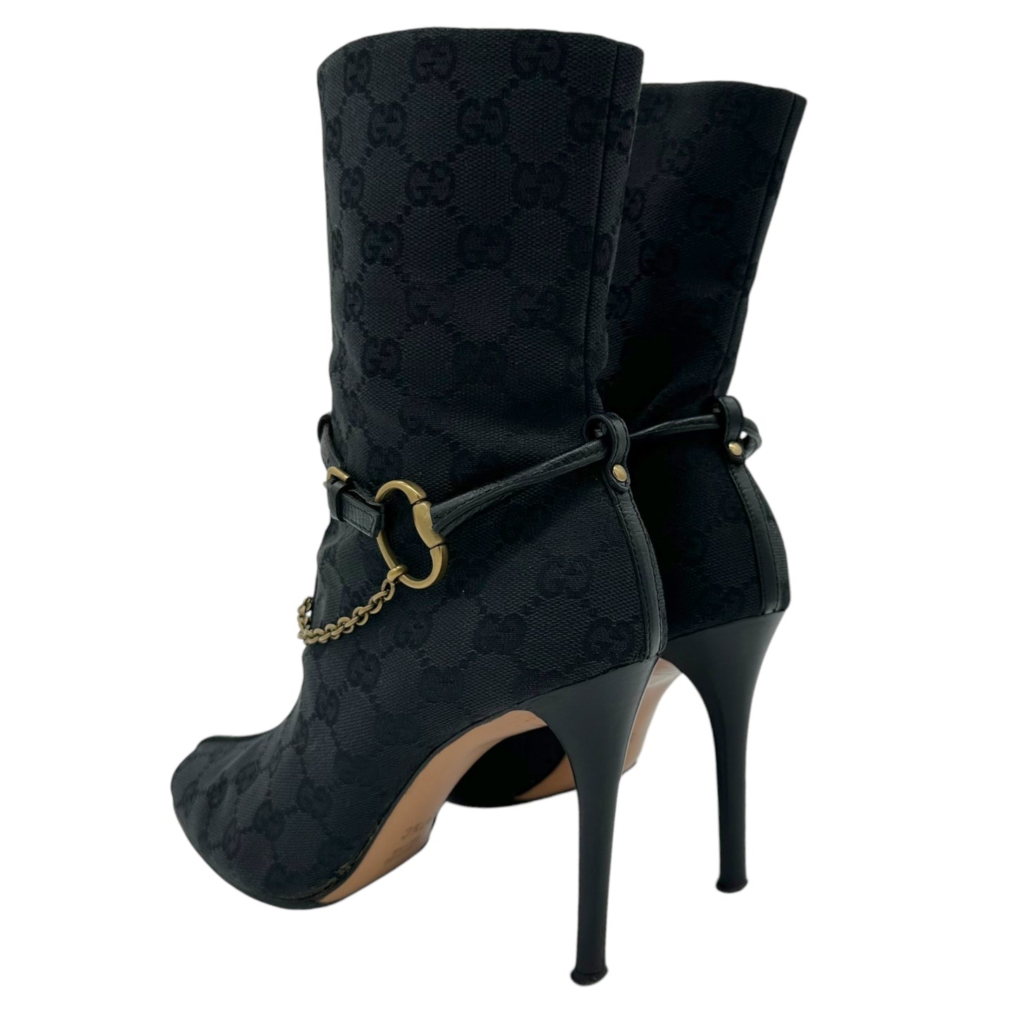 Gucci Black Monogram Heeled Booties - Outfit Repeater
