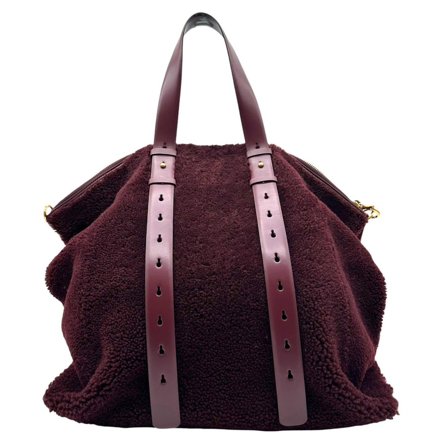Salvatore Ferragamo Burgundy Shearling & Leather Tote Bag