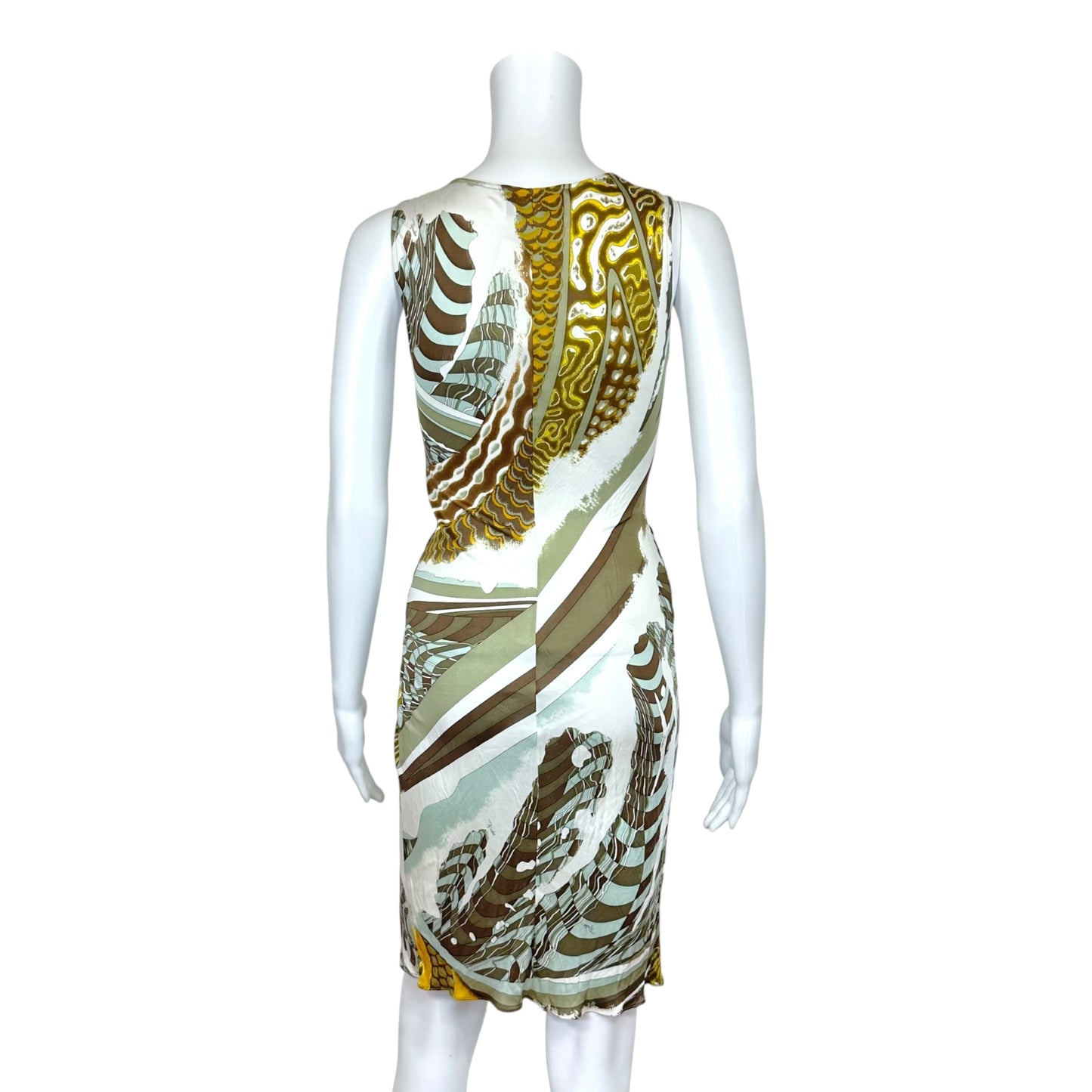 Emilio Pucci Green & Brown Printed Sequin Trim Wrap Dress
