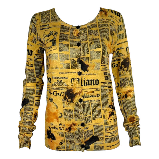 Galliano Yellow & Black Gazette Printed Cashmere Cardigan NEW