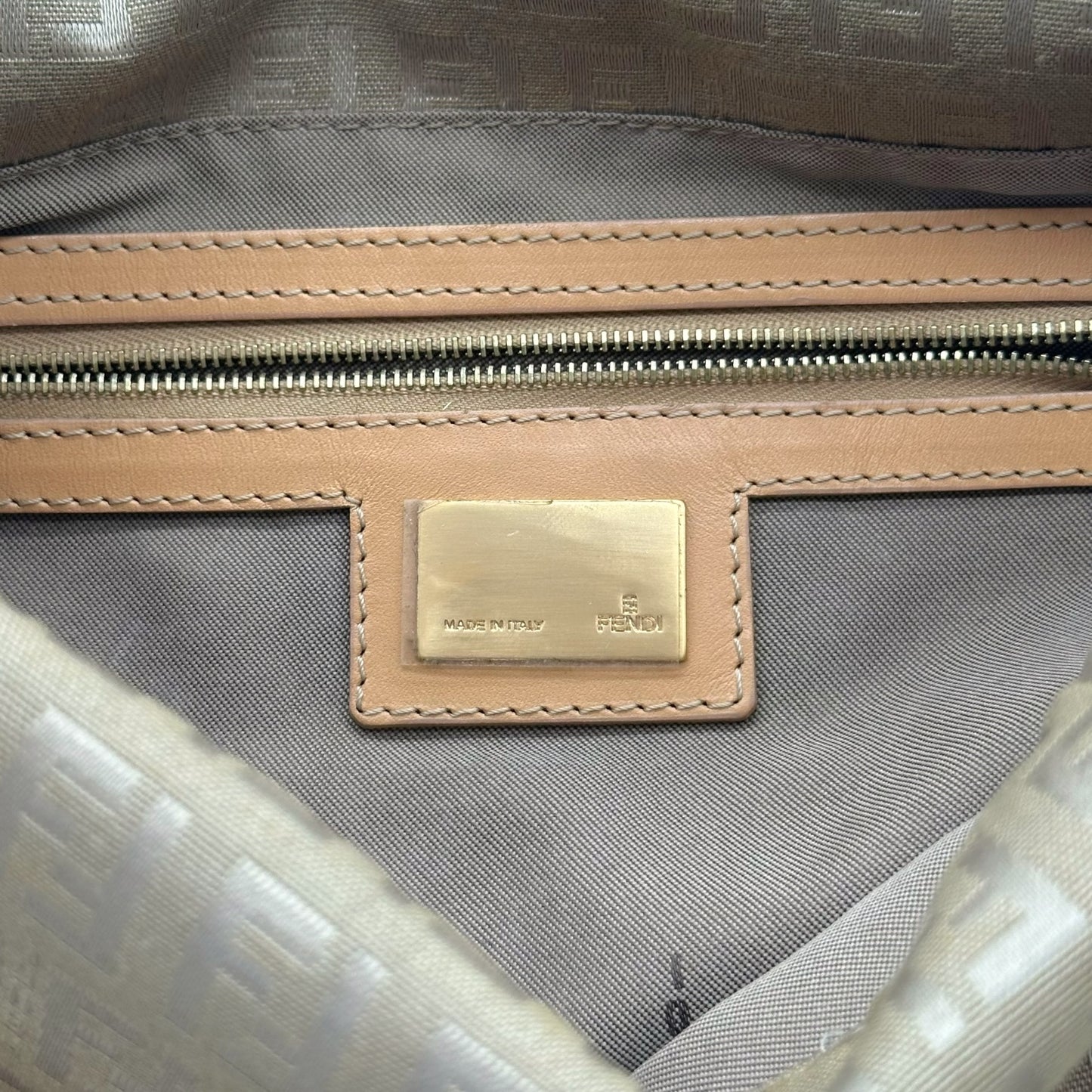 Fendi Gold Zucchino Monogram Fold-Over Baguette Bag