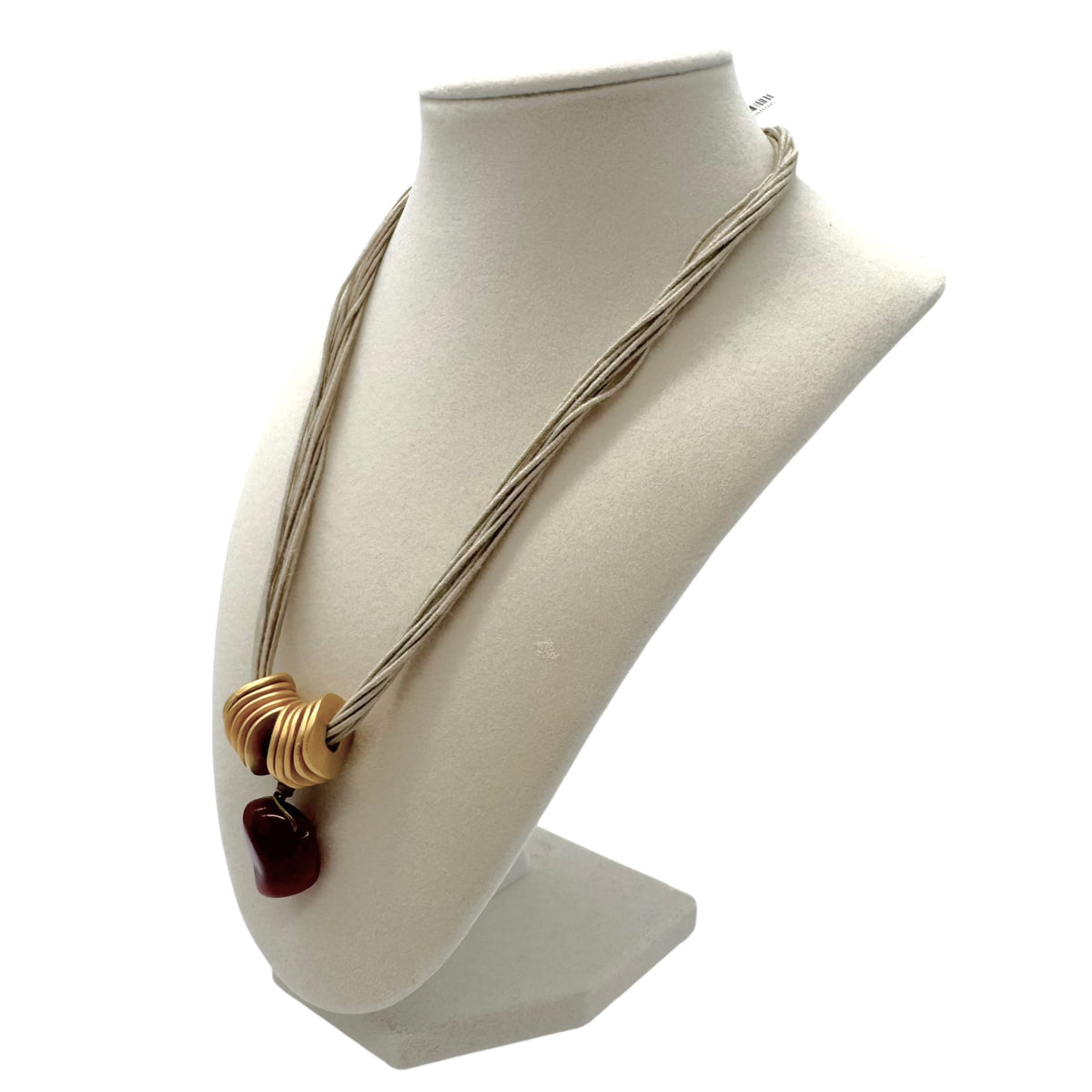 Paco Rabbane Gold Metal & Red Stone Charm Cord Necklace