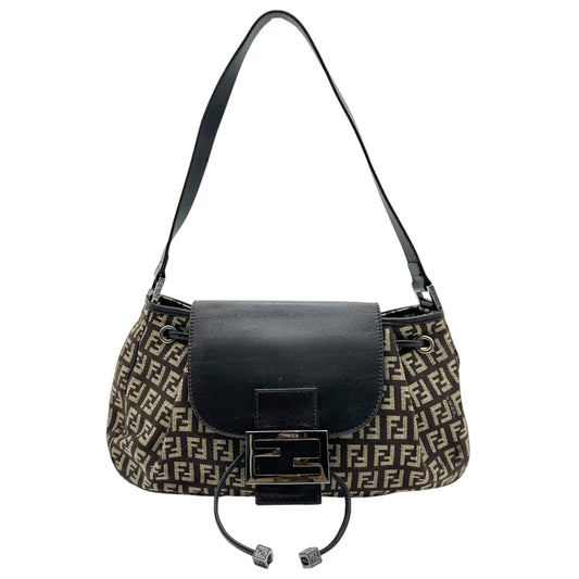 Fendi Brown Zucchino Monogram Drawstring Baguette Bag